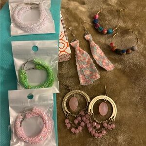 Colorful Earring Set with Pink and Green Accents